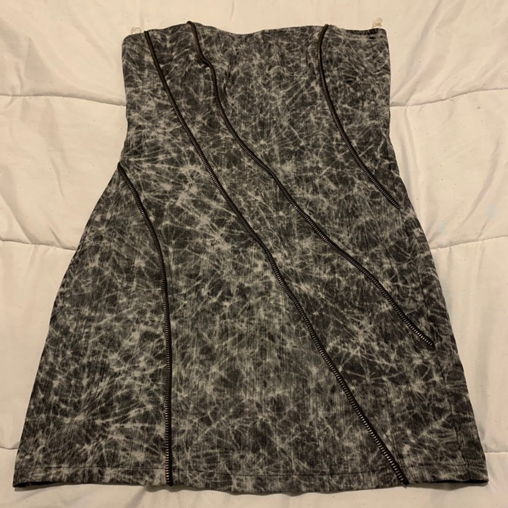 Mandee Grey Demim Patterned Dress